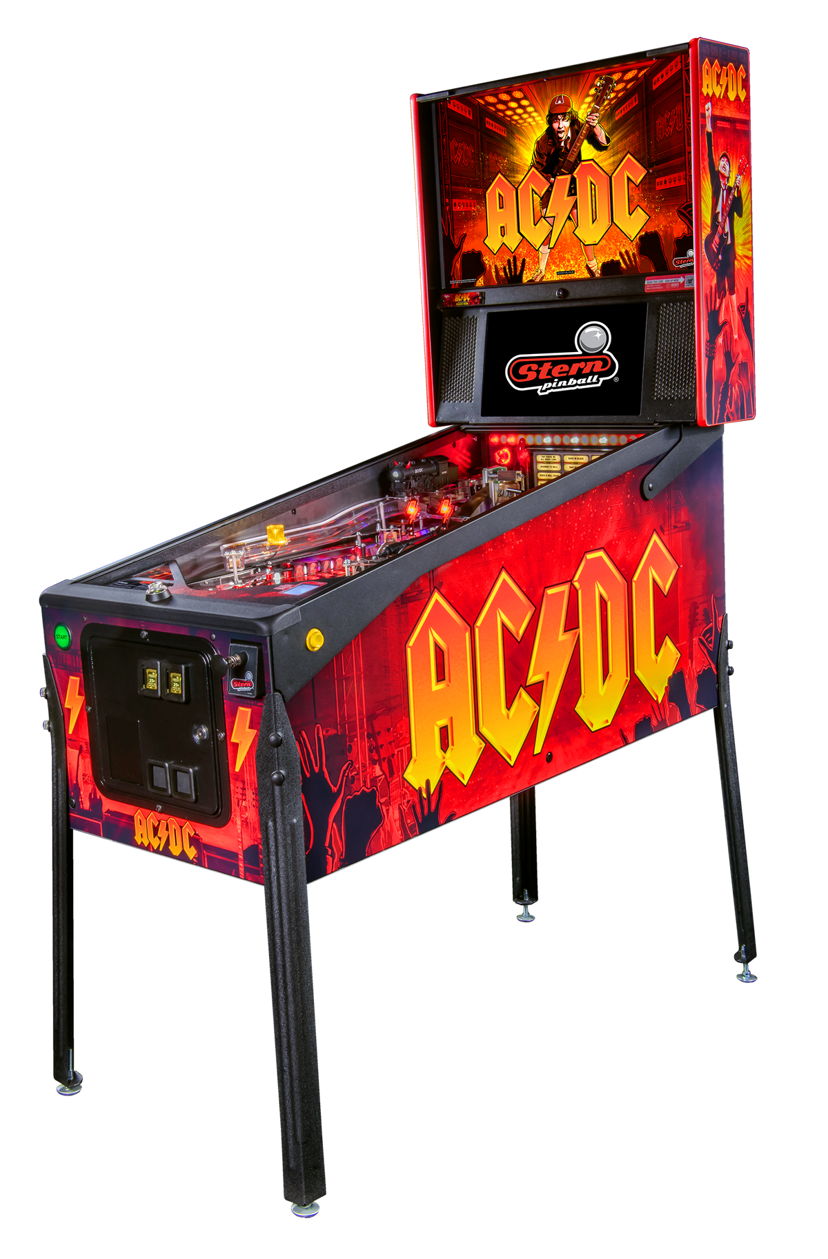 Flipper AC/DC Remastered Premium de Stern Pinball, vue trois quarts