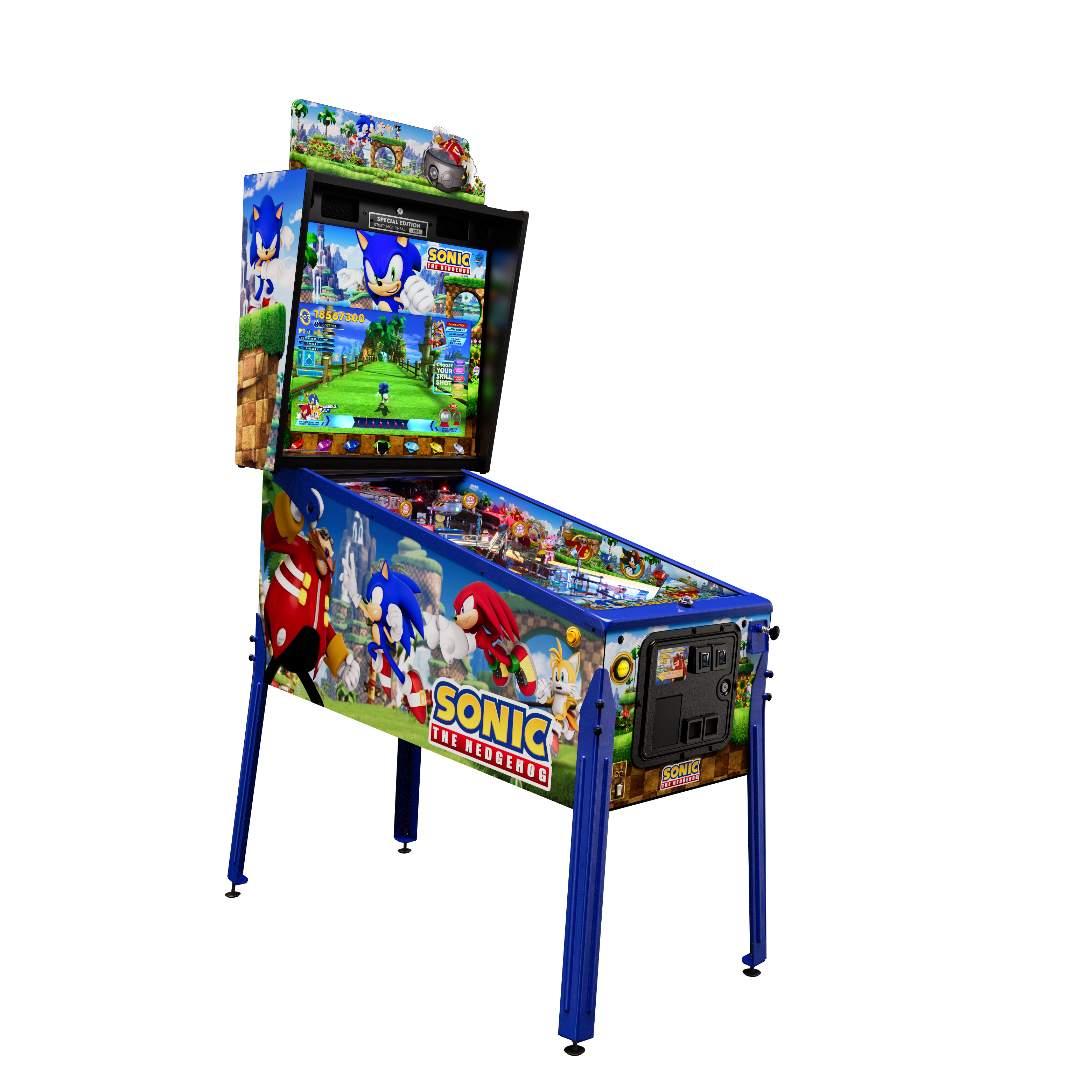 Flipper Sonic the Hedgehog Special Edition Jersey Jack Pinball – cabinet armure bleu Sonic