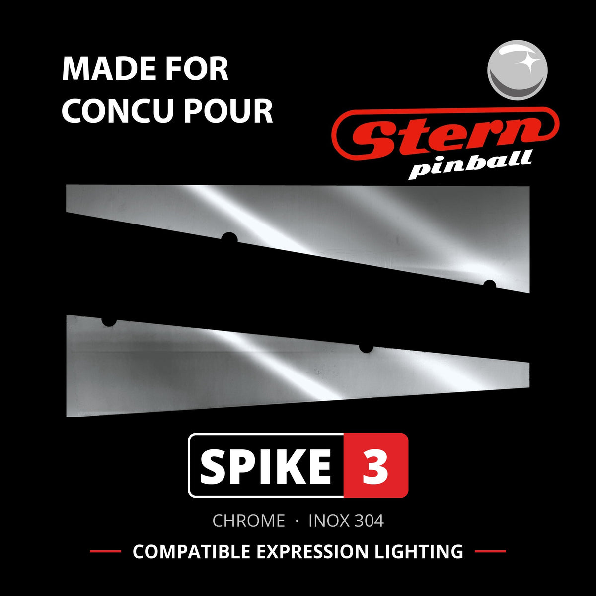 Paire de miroirs Blade inox chrome pour flipper Stern SPIKE 3, compatible Expression Lighting