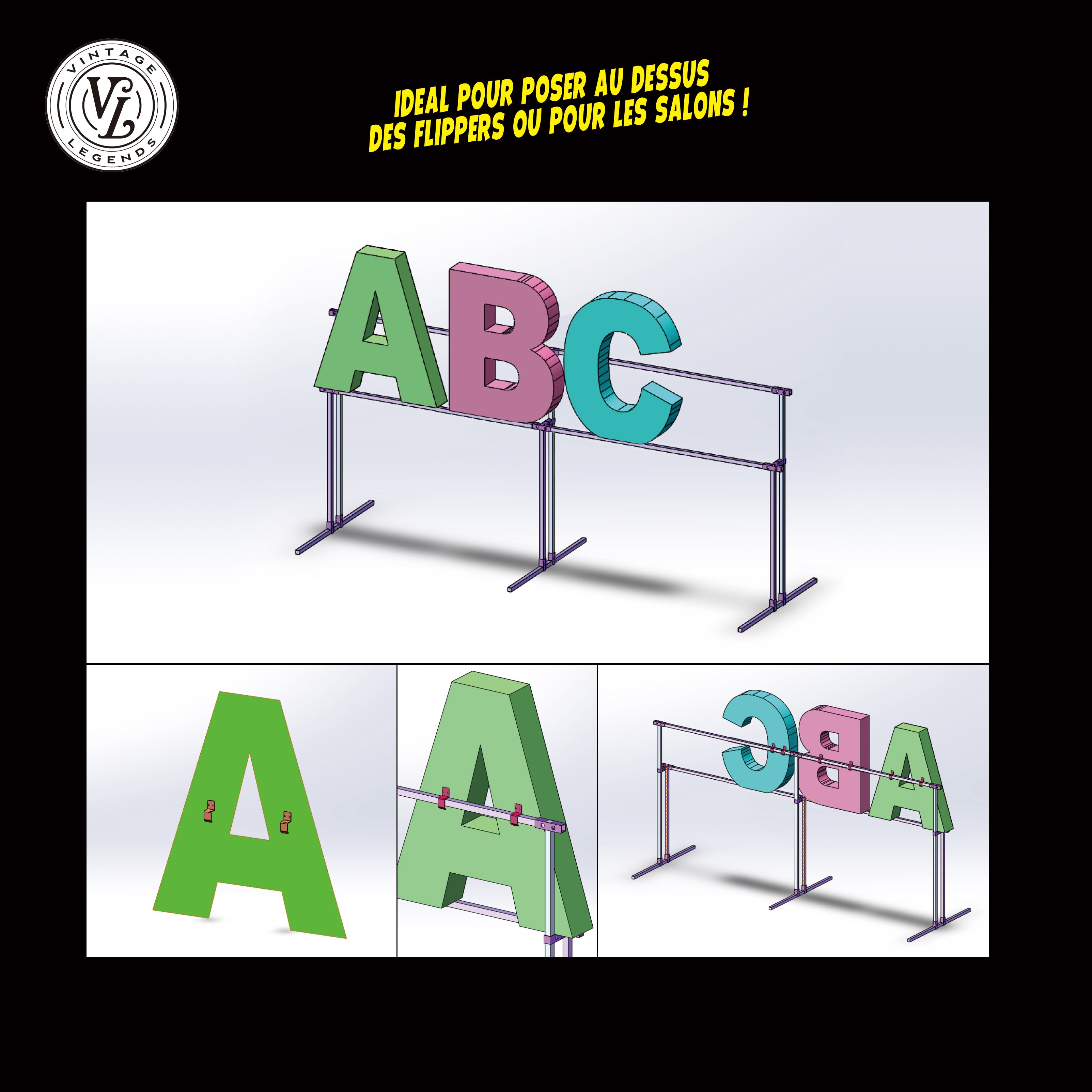 Support pour lettres lumineuses XL – enseigne salle de jeux