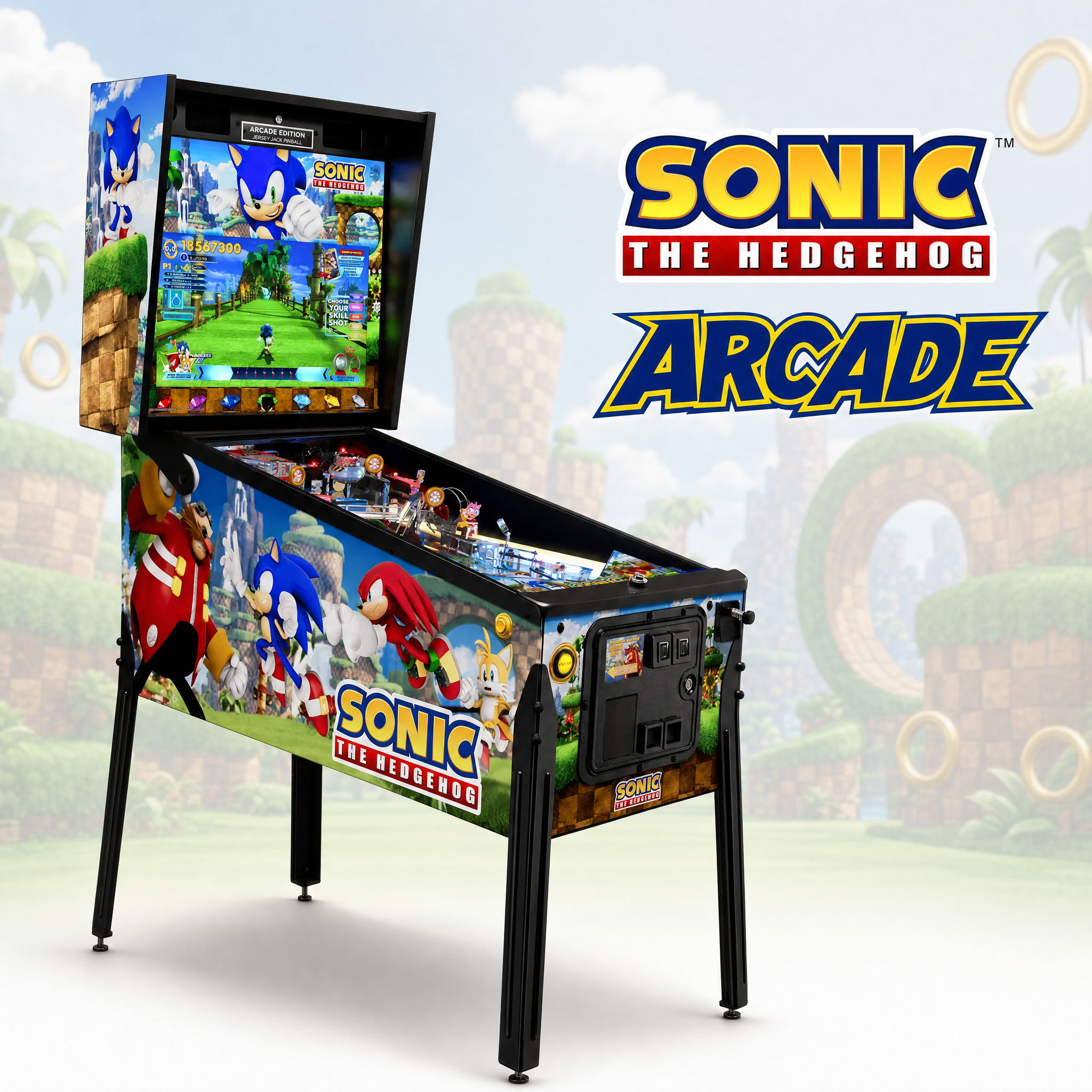Flipper Sonic the Hedgehog Arcade Edition Jersey Jack Pinball – visuel Vintage Legends logo Sonic Arcade