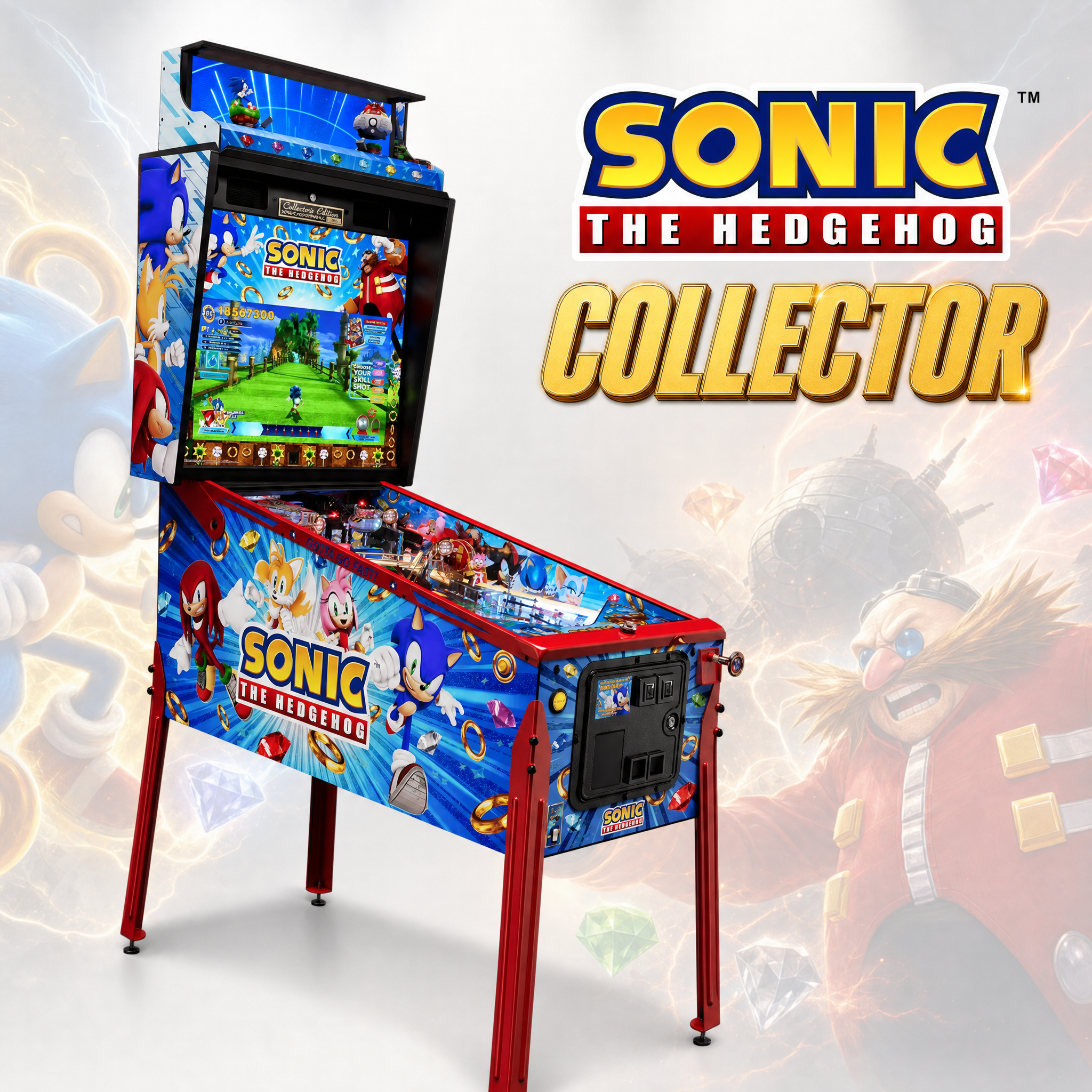 Flipper Sonic the Hedgehog Collector's Edition Jersey Jack Pinball – visuel Vintage Legends logo Sonic Collector