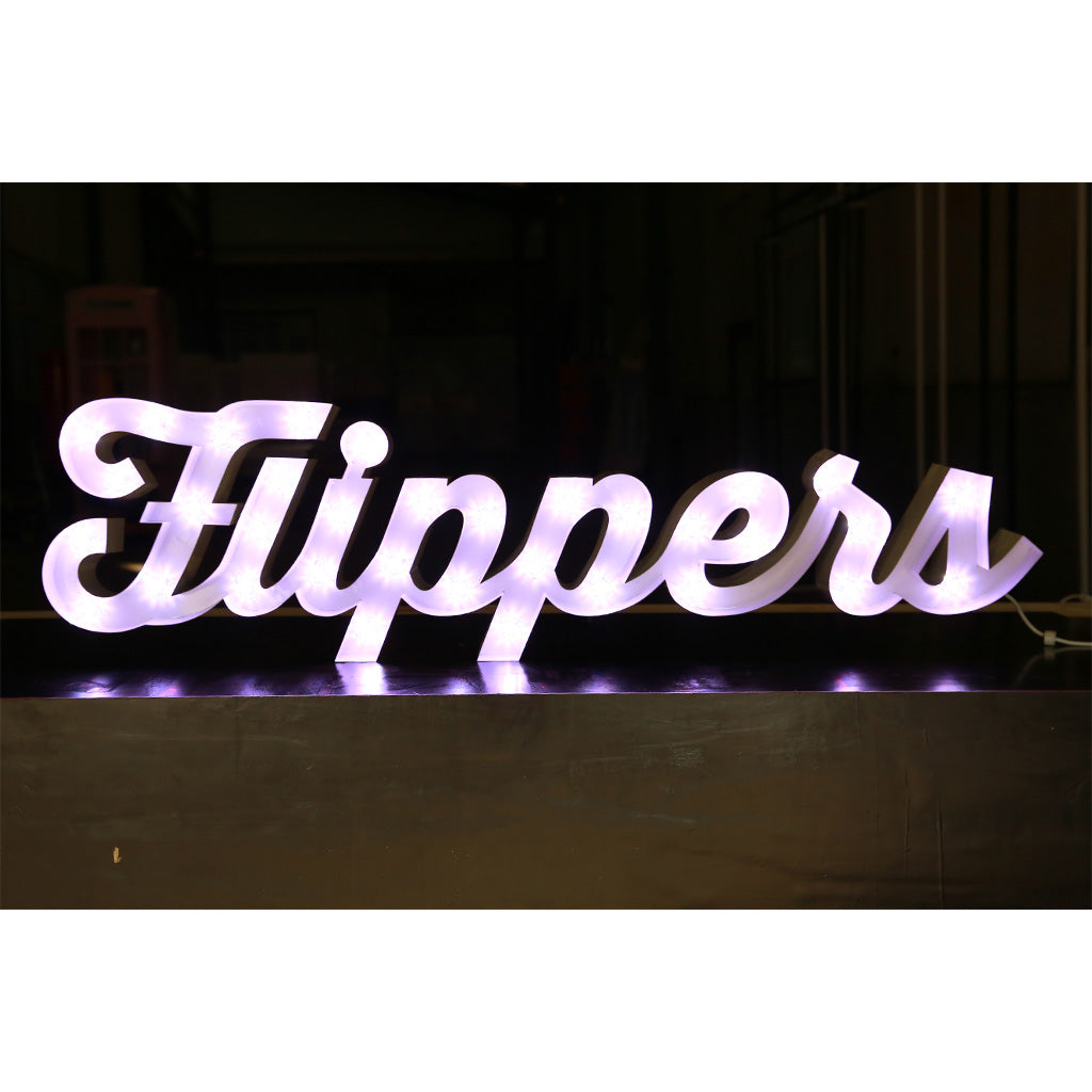Enseigne lumineuse professionnelle RGB Bluetooth largeur 1,58 mètre (FLIPPERS)