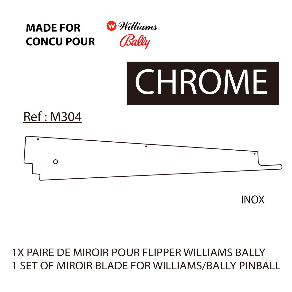 Paire de Miroirs Blade Inox pour Flipper Williams / Bally (WPC)
