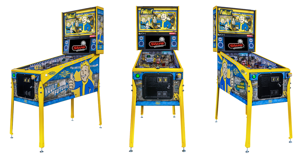 Flipper Fallout Limited Edition Stern – trois vues du cabinet Vault-Tec