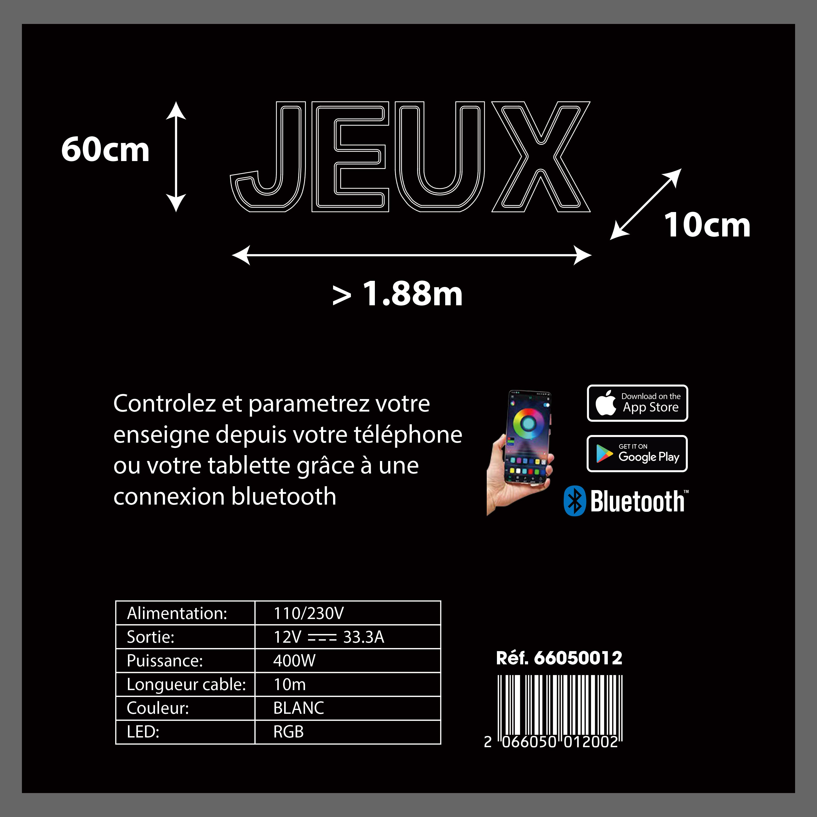 4 lettres lumineuses professionnelles XL RGB Bluetooth largeur 1,88 mètre (JEUX)
