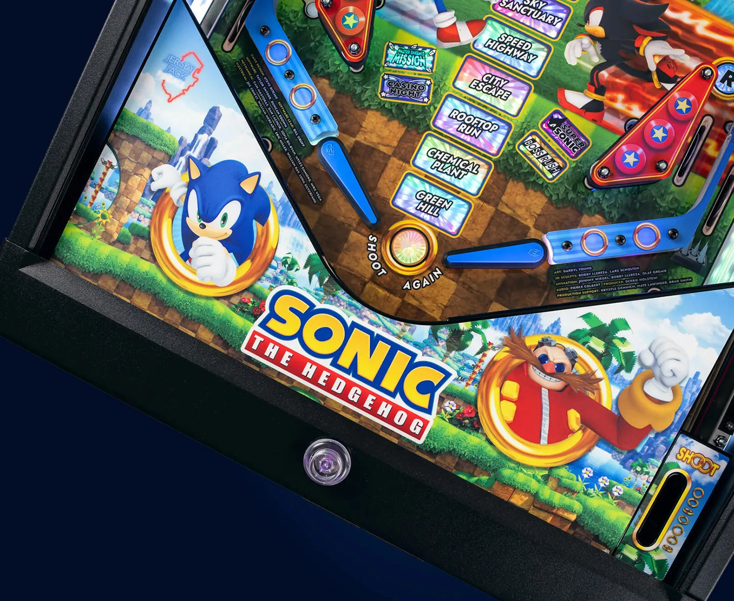 Flipper Sonic Arcade Edition Jersey Jack Pinball – vue latérale cabinet