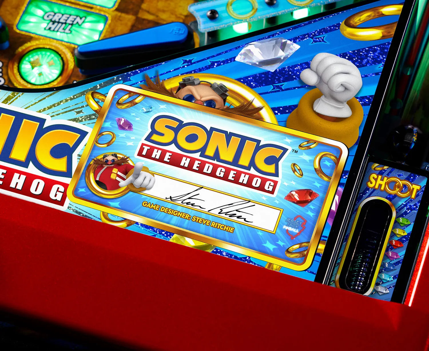 Flipper Sonic Collector's Edition Jersey Jack Pinball – vue latérale cabinet