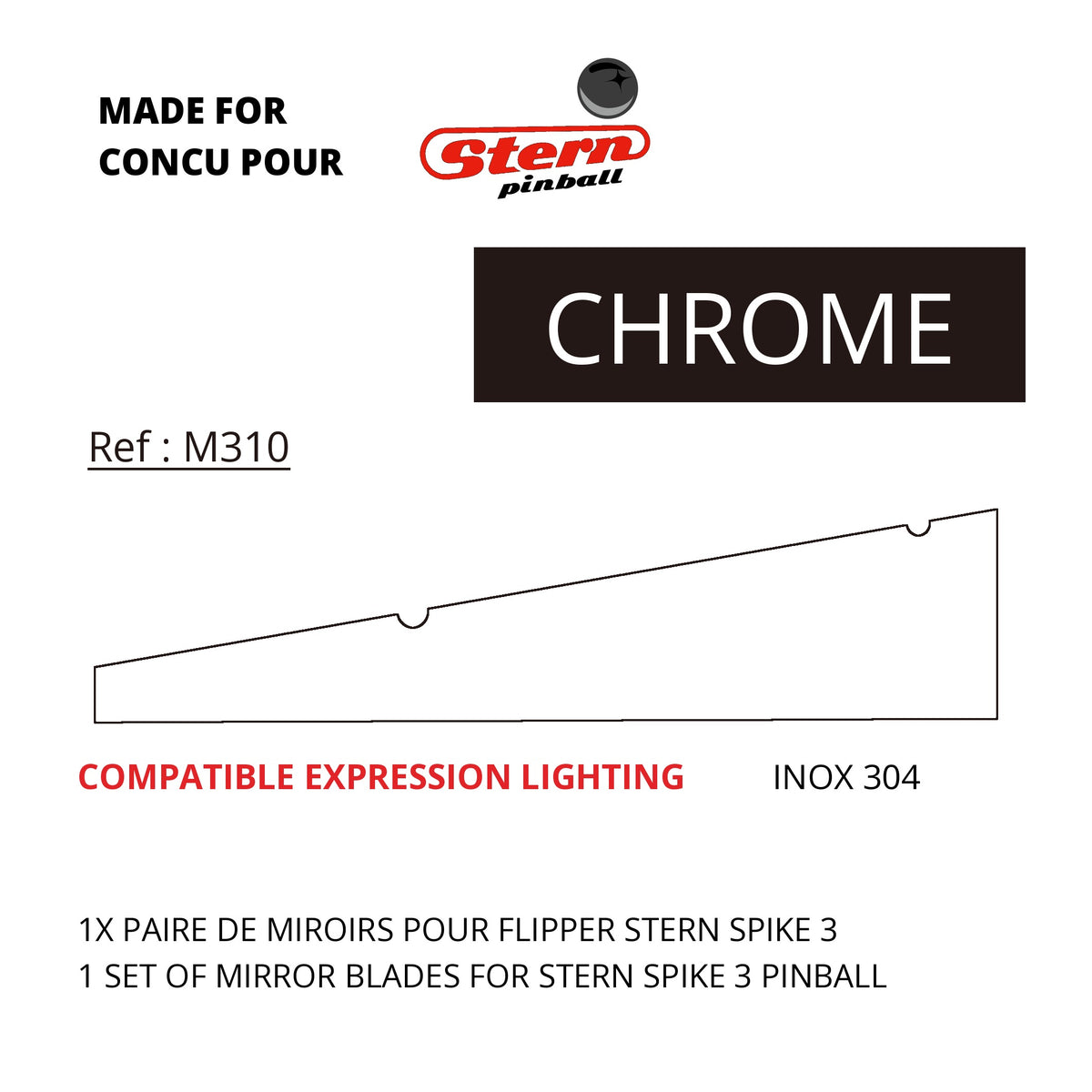 Schéma miroir Blade Stern SPIKE 3 réf. M310, inox 304, compatible Expression Lighting