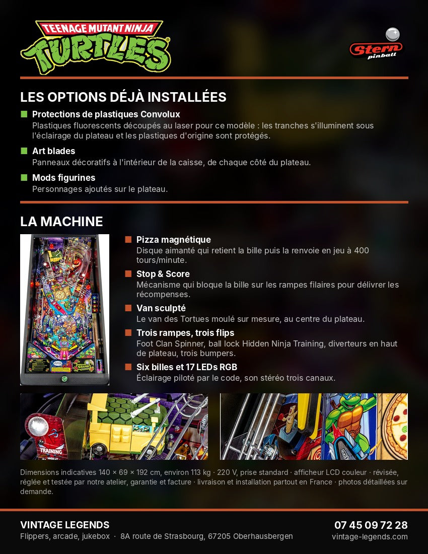 Flyer Flipper Teenage Mutant Ninja Turtles Pro Stern 2020 occasion — verso options et caractéristiques, Vintage Legends
