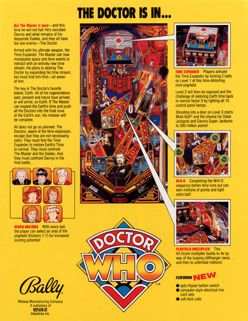 Flyer d'origine Bally Doctor Who 1992 - verso