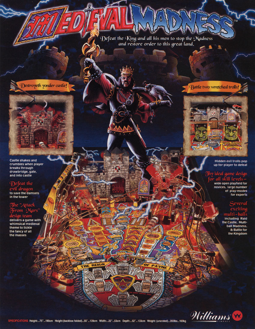 Flyer d'origine Williams Medieval Madness 1997 - verso